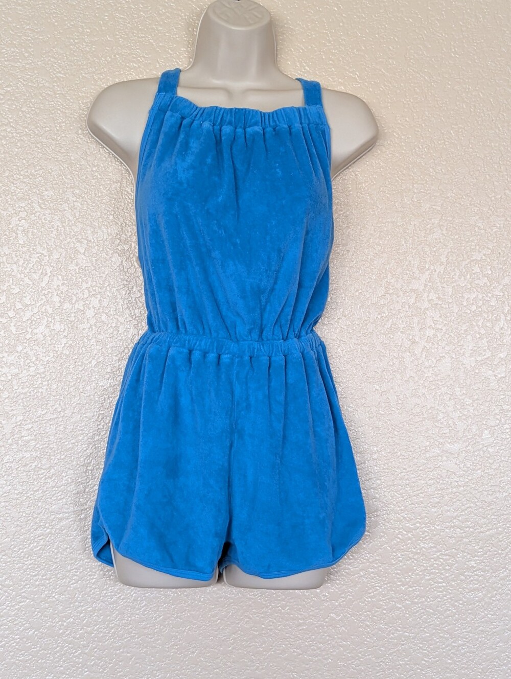 NWOT Bobi Los Angeles Blue Terry Cloth Open Back Cross Strap Romper Size S
